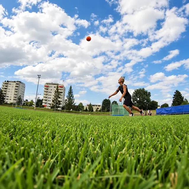 Ball hoch in die Wolken