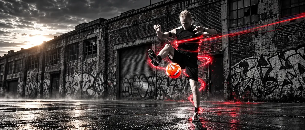 Aeroskiller beim Freestyle-Trick mit rotem Licht